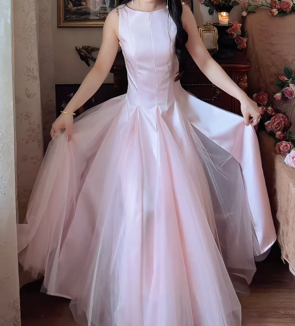 Sweet Jewel Neck Prom Dress Pink Tulle A-Line Formal Dress GG7151