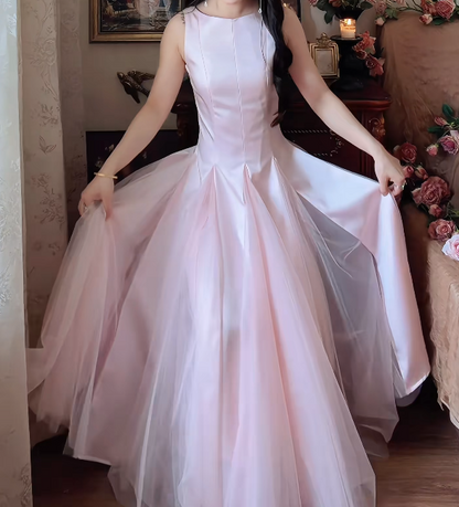 Sweet Jewel Neck Prom Dress Pink Tulle A-Line Formal Dress GG7151