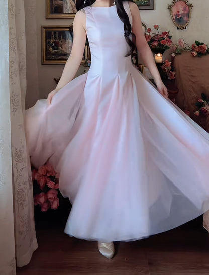 Sweet Jewel Neck Prom Dress Pink Tulle A-Line Formal Dress GG7151