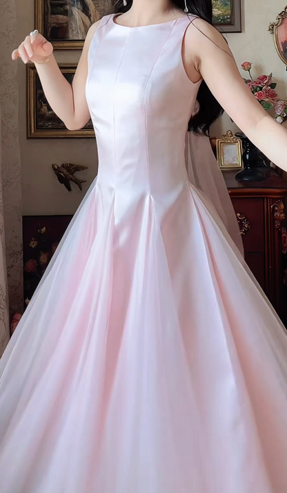 Sweet Jewel Neck Prom Dress Pink Tulle A-Line Formal Dress GG7151