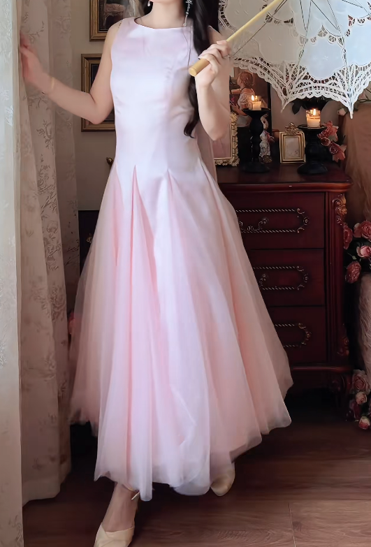 Sweet Jewel Neck Prom Dress Pink Tulle A-Line Formal Dress GG7151