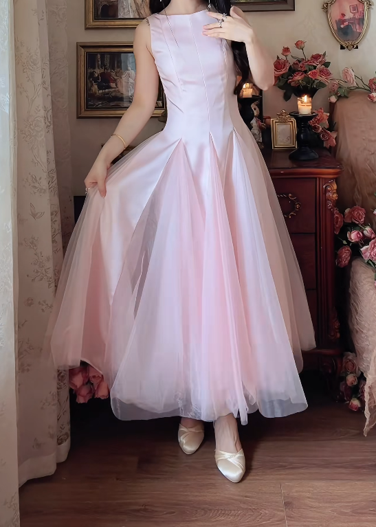 Sweet Jewel Neck Prom Dress Pink Tulle A-Line Formal Dress GG7151