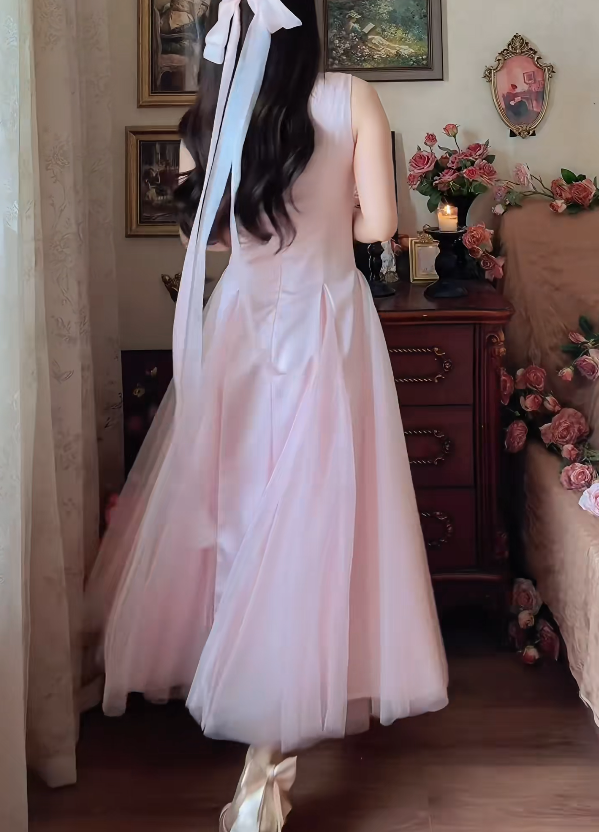Sweet Jewel Neck Prom Dress Pink Tulle A-Line Formal Dress GG7151