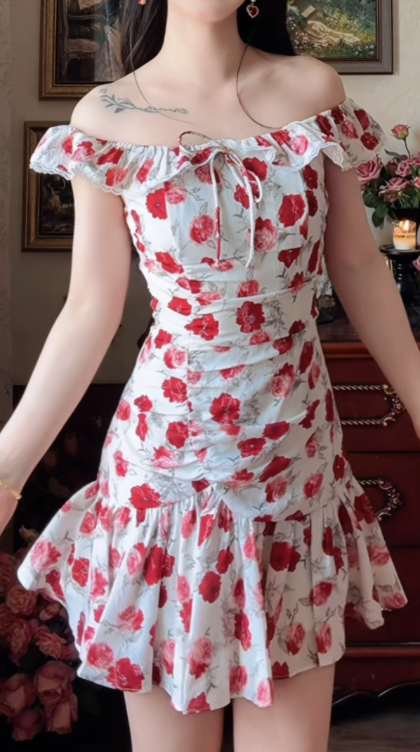 Adorable Square Neck Homecoming Dress Floral Ruffles Sheath Birthday Dress GG7153