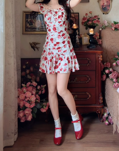 Adorable Square Neck Homecoming Dress Floral Ruffles Sheath Birthday Dress GG7153