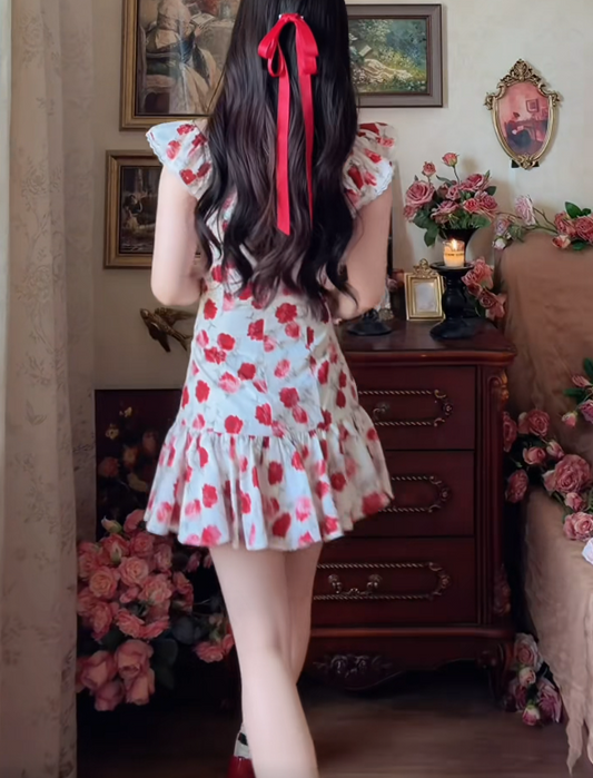 Adorable Square Neck Homecoming Dress Floral Ruffles Sheath Birthday Dress GG7153