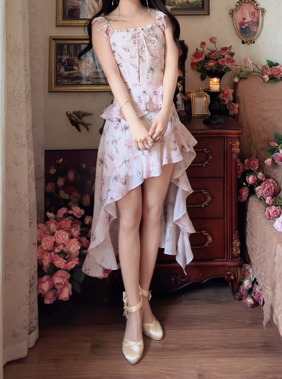 Lovely Square Neck Homecoming Dress Floral Ruffles A-Line Birthday Dress GG7154
