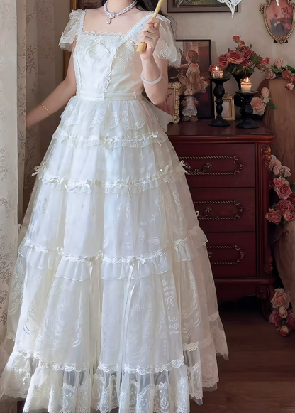 Ornate Square Neck Prom Dress Ivory Lace A-Line Formal Dress GG7159