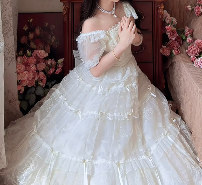 Ornate Square Neck Prom Dress Ivory Lace A-Line Formal Dress GG7159