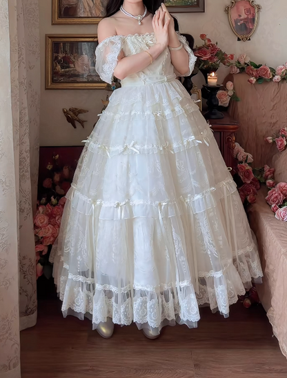 Ornate Square Neck Prom Dress Ivory Lace A-Line Formal Dress GG7159
