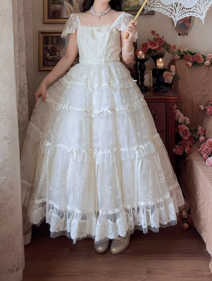 Ornate Square Neck Prom Dress Ivory Lace A-Line Formal Dress GG7159
