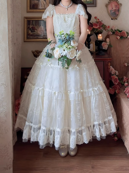 Ornate Square Neck Prom Dress Ivory Lace A-Line Formal Dress GG7159