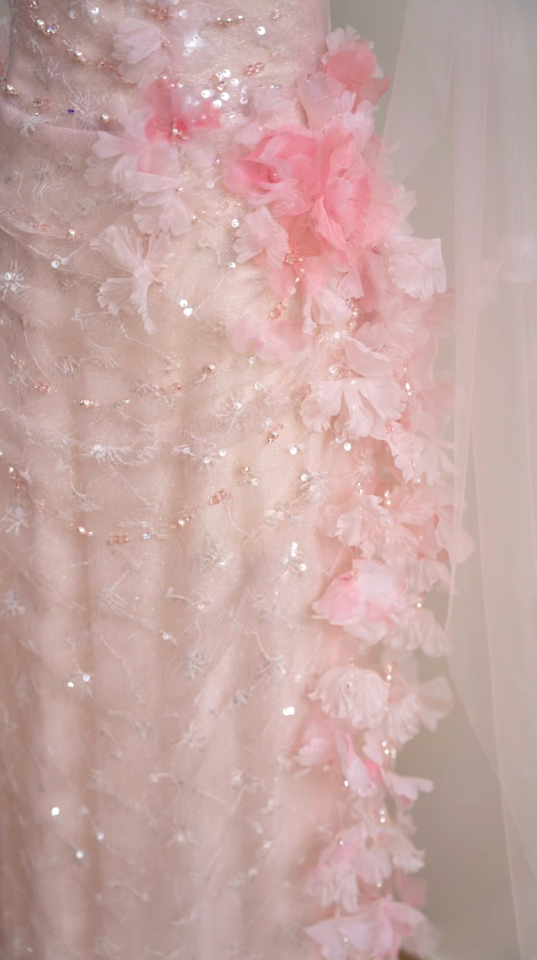 Glam Strapless Pink Prom Dress Sequins Appliques Sheath Formal Dress GG7161