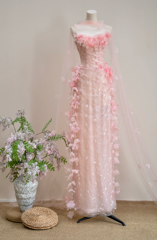 Glam Strapless Pink Prom Dress Sequins Appliques Sheath Formal Dress GG7161