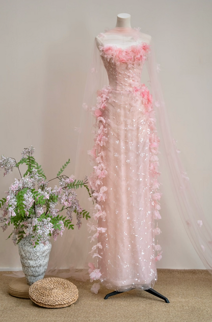 Glam Strapless Pink Prom Dress Sequins Appliques Sheath Formal Dress GG7161