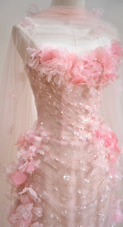 Glam Strapless Pink Prom Dress Sequins Appliques Sheath Formal Dress GG7161