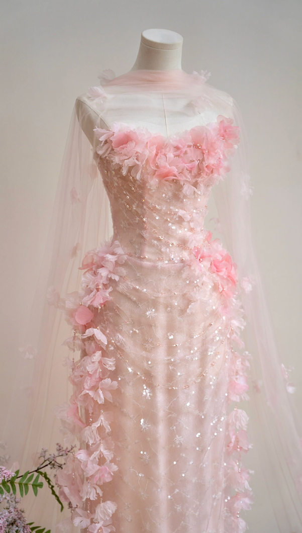 Glam Strapless Pink Prom Dress Sequins Appliques Sheath Formal Dress GG7161