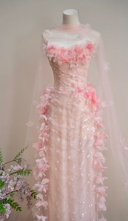 Glam Strapless Pink Prom Dress Sequins Appliques Sheath Formal Dress GG7161