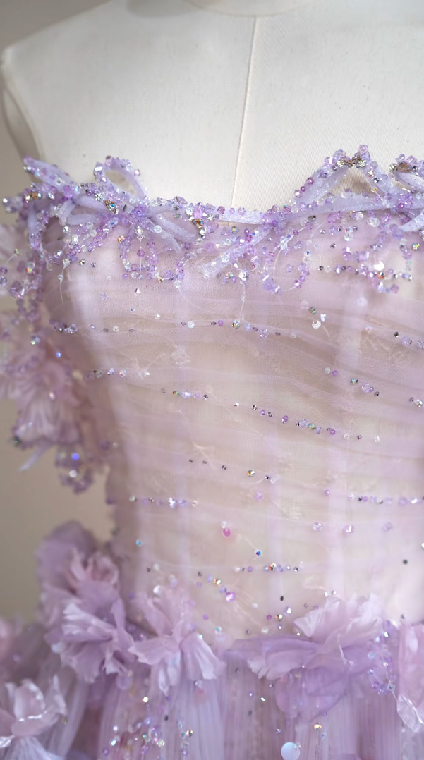 Charming Off-Shoulder Purple Prom Dress Appliques Sequins A-Line Formal Dress GG7162