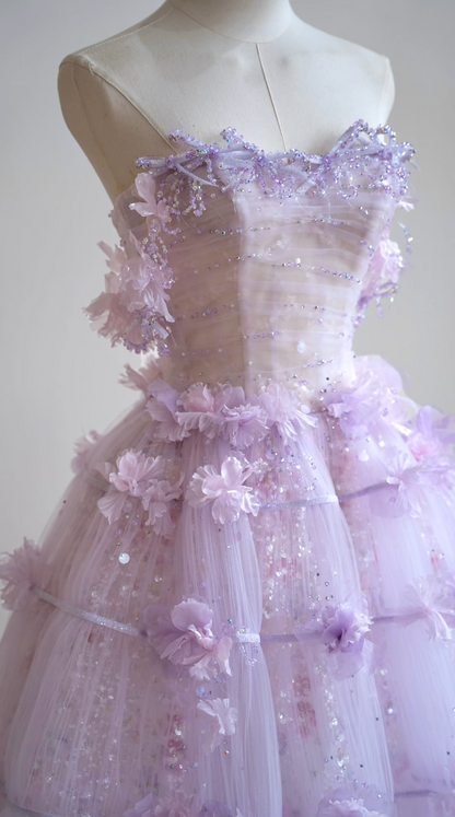 Charming Off-Shoulder Purple Prom Dress Appliques Sequins A-Line Formal Dress GG7162
