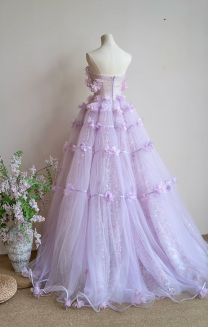 Charming Off-Shoulder Purple Prom Dress Appliques Sequins A-Line Formal Dress GG7162