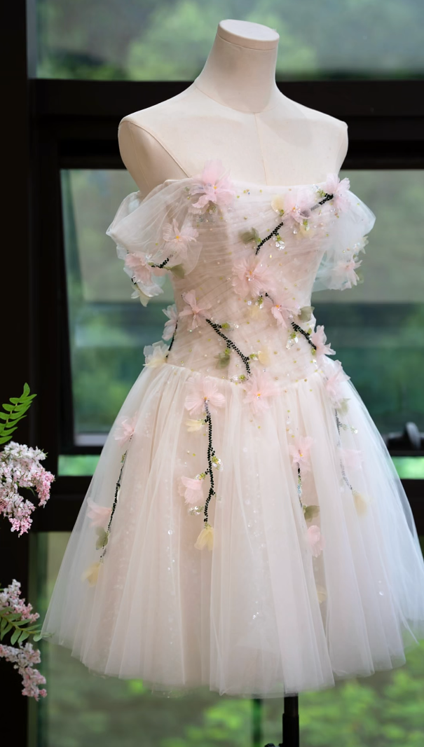 Lovely Off-Shoulder Homecoming Dress Floral Sequins A-Line Birthday Dress GG7167