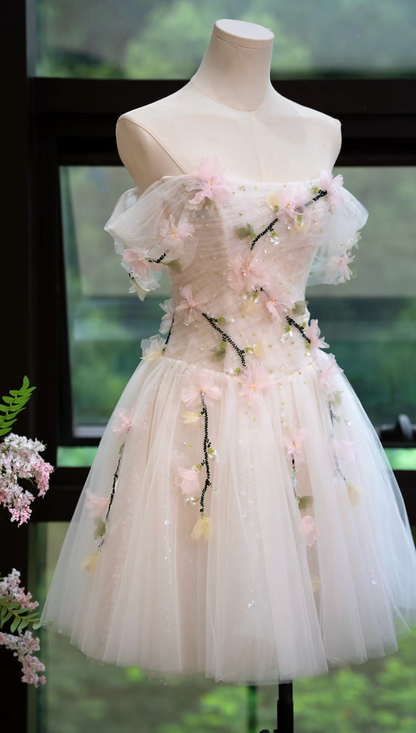 Lovely Off-Shoulder Homecoming Dress Floral Sequins A-Line Birthday Dress GG7167