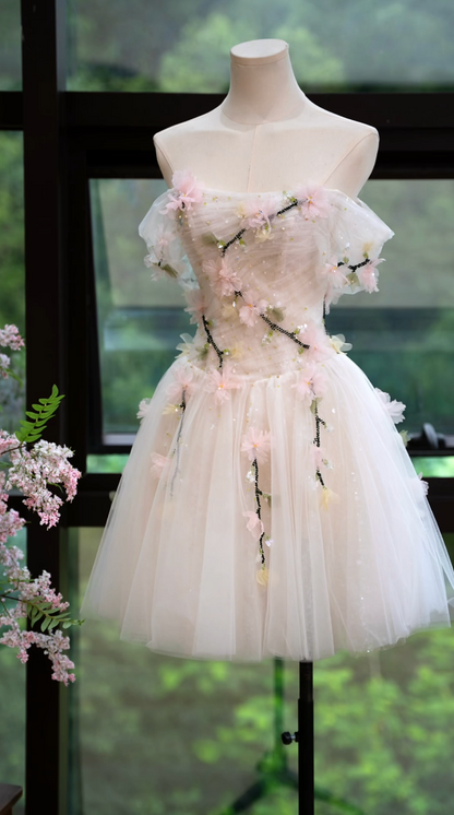 Lovely Off-Shoulder Homecoming Dress Floral Sequins A-Line Birthday Dress GG7167