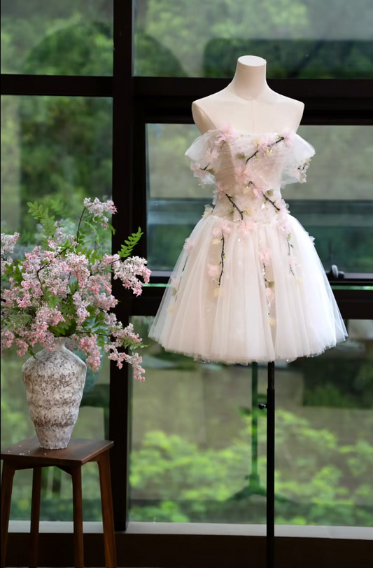 Lovely Off-Shoulder Homecoming Dress Floral Sequins A-Line Birthday Dress GG7167