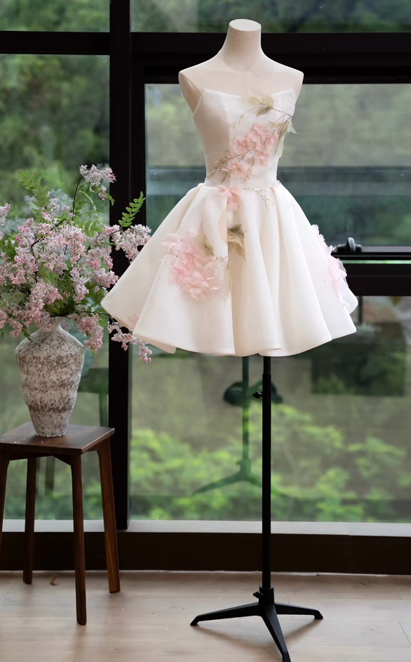 Glam Strapless Homecoming Dress Floral Sequins A-Line Birthday Dress GG7168