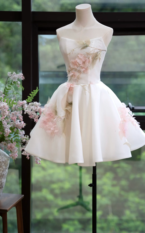 Glam Strapless Homecoming Dress Floral Sequins A-Line Birthday Dress GG7168