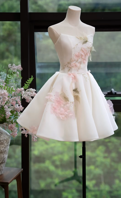 Glam Strapless Homecoming Dress Floral Sequins A-Line Birthday Dress GG7168