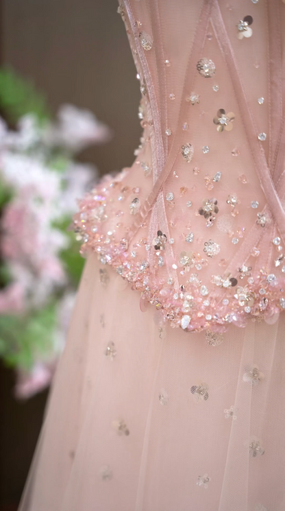 Gorgeous Strapless Pink Prom Dress Sequins A-Line Formal Dress GG7169