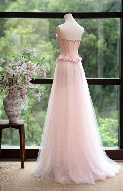 Gorgeous Strapless Pink Prom Dress Sequins A-Line Formal Dress GG7169