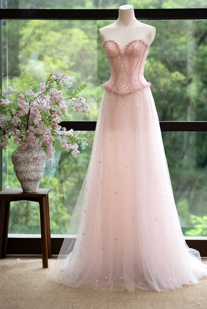 Gorgeous Strapless Pink Prom Dress Sequins A-Line Formal Dress GG7169