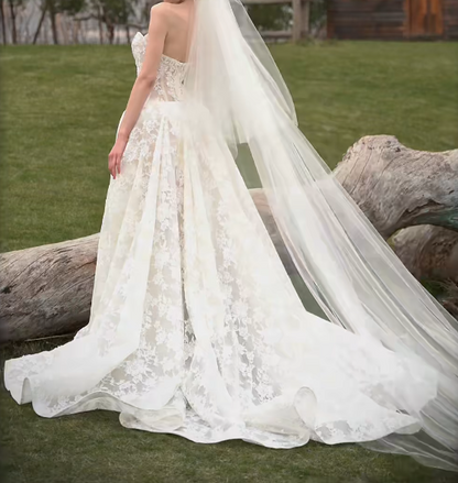 Gorgeous Strapless Wedding Dress Lace A-Line Bridal Dress GG7175