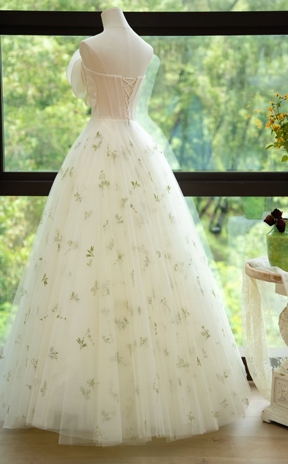Attractive Strapless Green Prom Dress Handmade Flowers Tulle A-Line Formal Dress GG7176