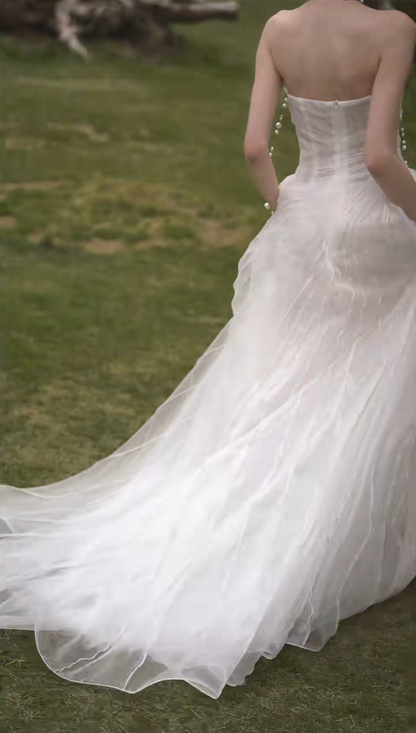 Alluring Strapless Wedding Dress Tulle A-Line Bridal Dress GG7178