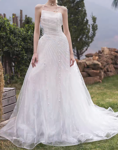 Alluring Strapless Wedding Dress Tulle A-Line Bridal Dress GG7178