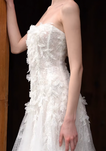 Romantic Strapless Wedding Dress Sequins Tulle A-Line Bridal Dress GG7180