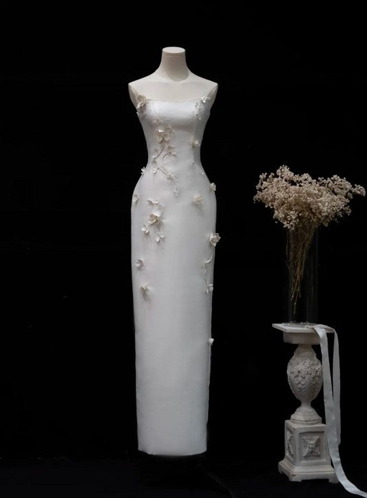 Vintage Strapless Wedding Dress Appliques Sheath Bridal Dress GG7181