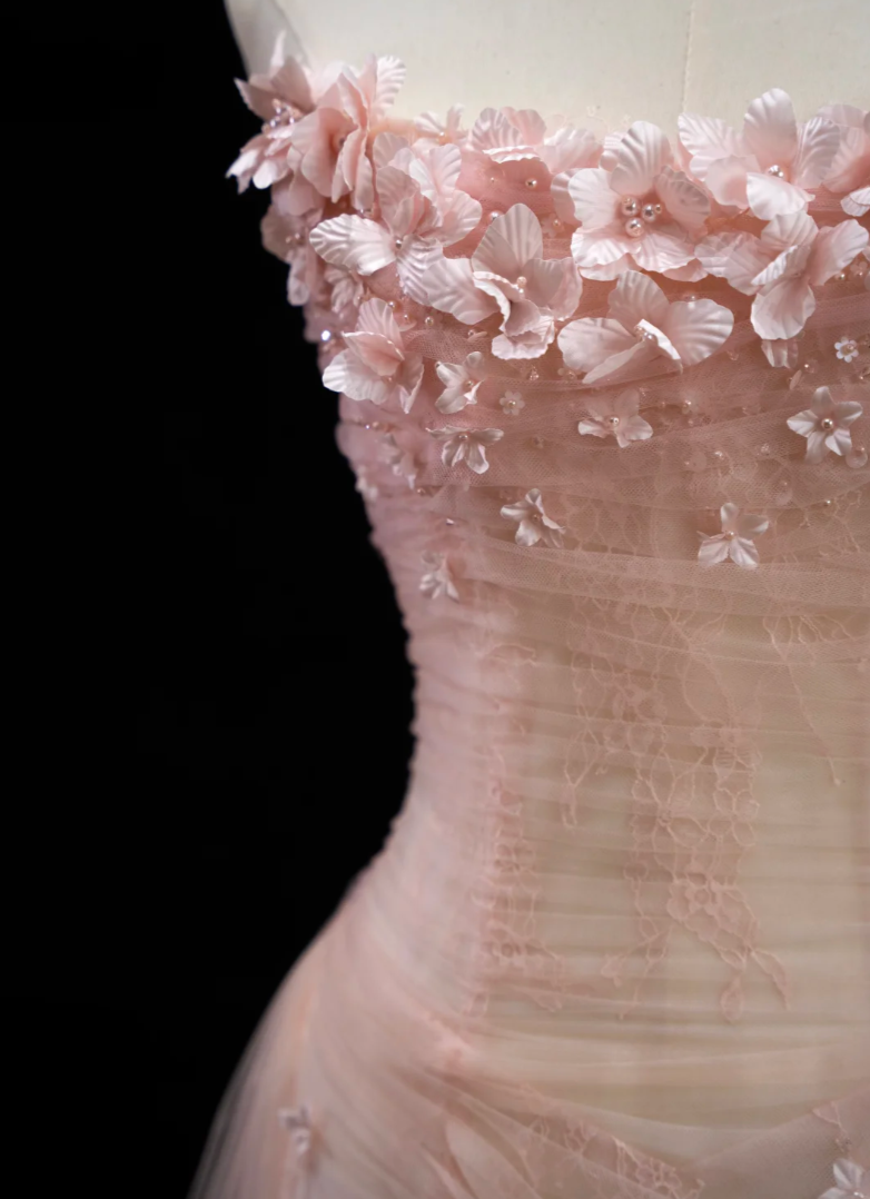 Adorable Strapless Pink Prom Dress With Scarf Appliques Sequins A-Line Formal Dress GG7186