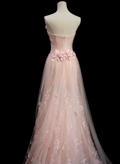 Adorable Strapless Pink Prom Dress With Scarf Appliques Sequins A-Line Formal Dress GG7186