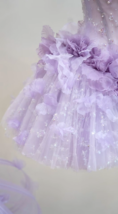 Glamorous Strapless Purple Homecoming Dress Floral Sequins A-Line Birthday Dress GG7190