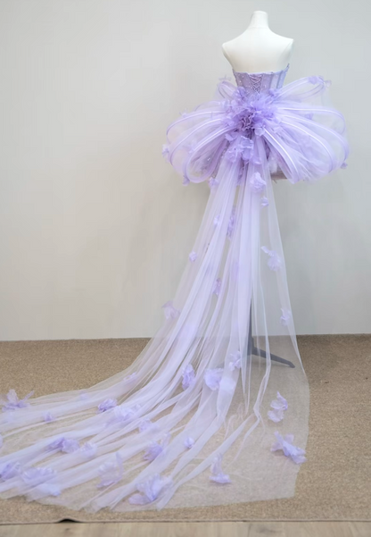 Glamorous Strapless Purple Homecoming Dress Floral Sequins A-Line Birthday Dress GG7190