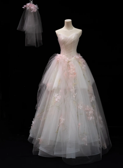 Glam Strapless Pink Prom Dress Appliques Sequins A-Line Formal Dress GG7194