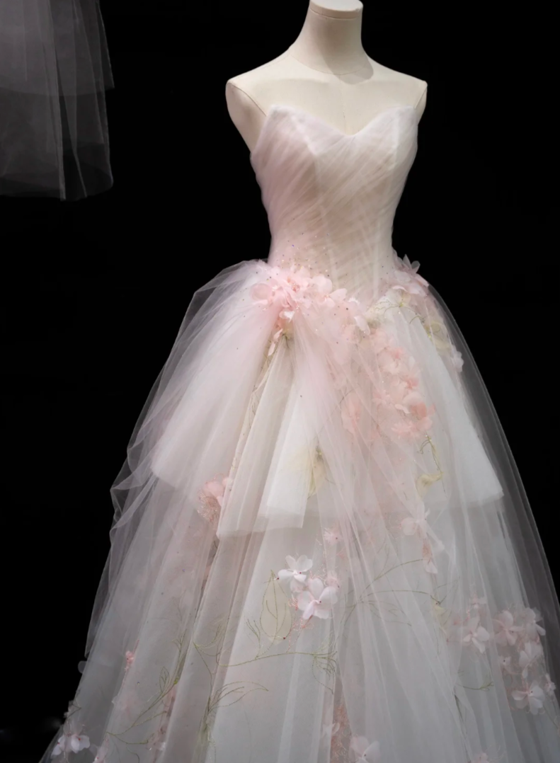 Glam Strapless Pink Prom Dress Appliques Sequins A-Line Formal Dress GG7194