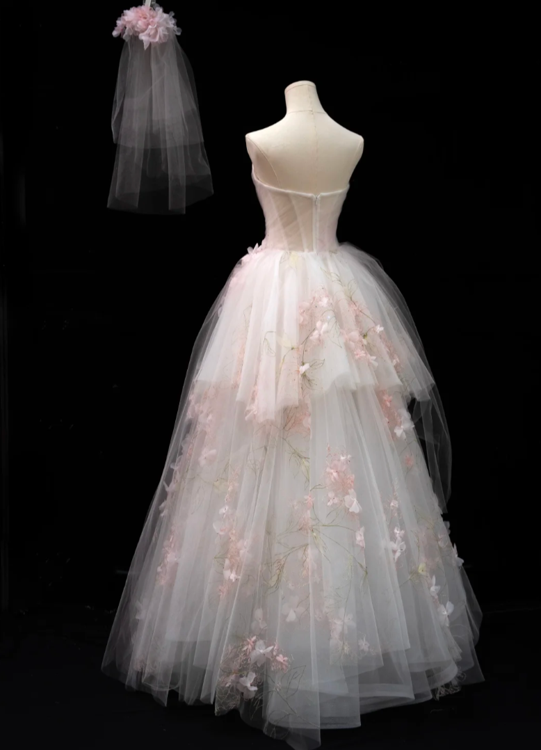 Glam Strapless Pink Prom Dress Appliques Sequins A-Line Formal Dress GG7194
