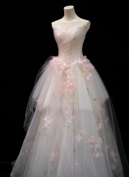 Glam Strapless Pink Prom Dress Appliques Sequins A-Line Formal Dress GG7194