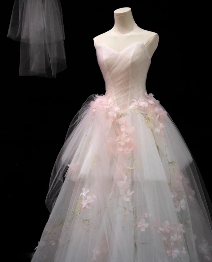 Glam Strapless Pink Prom Dress Appliques Sequins A-Line Formal Dress GG7194